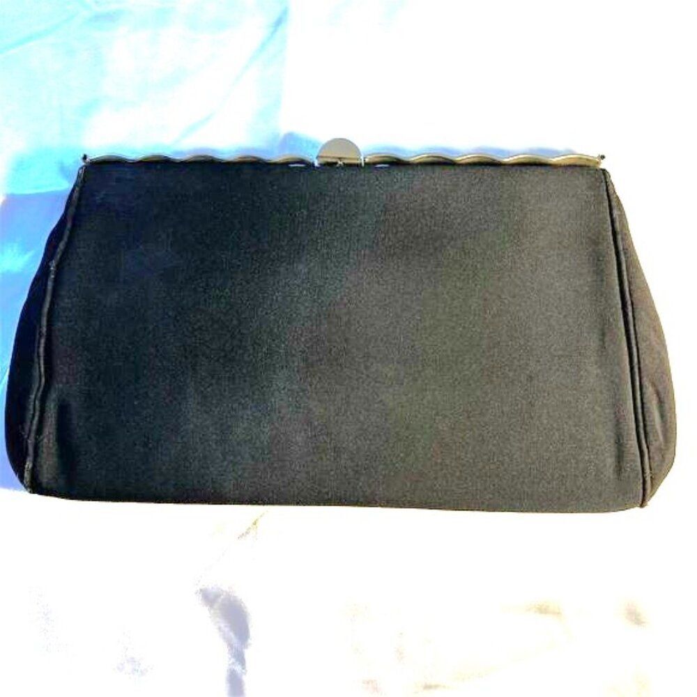 Vintage Black Evening Clutch Bag with Gold Trim Elegant Formal Accessory